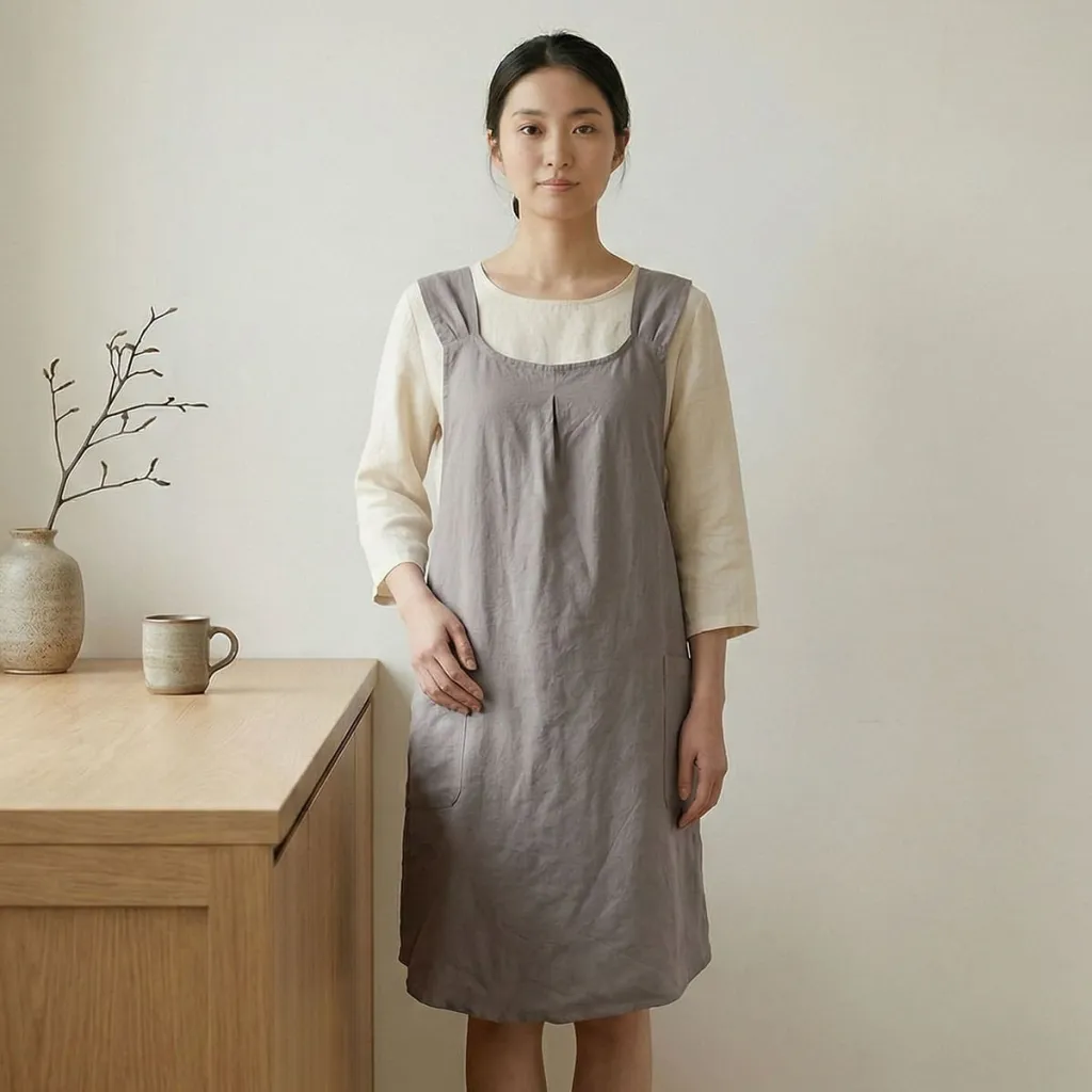 Japanese Linen and Cotton Apron with Crossback Straps