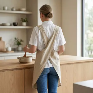 Japanese Linen and Cotton Apron with Crossback Straps — view 2