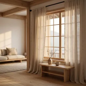 Japanese Linen Fringe Curtain Panel — view 2