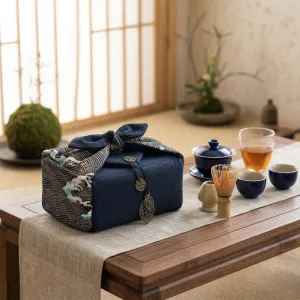 Japanese Quilted Tea Service Bag - Hokusai Waves — view 6