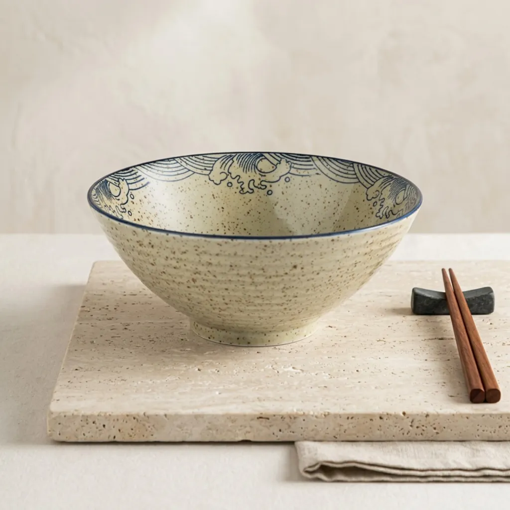 Japanese Stoneware Bowl with Wave Pattern — where minimalism meets durability