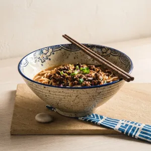 Japanese Stoneware Bowl with Wave Pattern — view 4