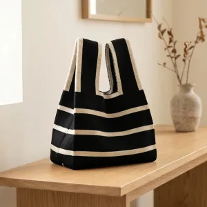 Japanese Striped Knit Bag with Large Handles — view 1