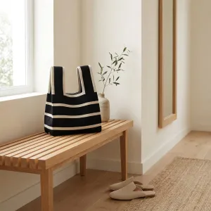 Japanese Striped Knit Bag with Large Handles — view 4