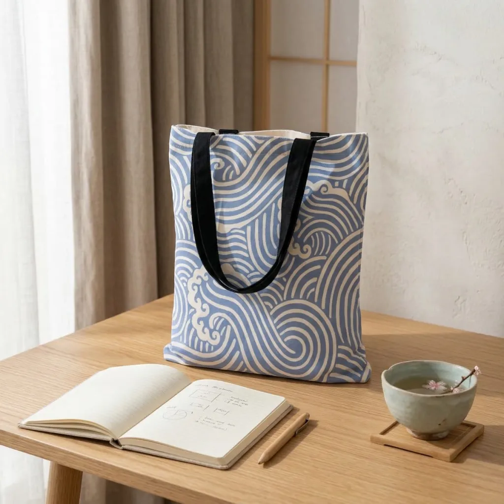 Japanese Tote Bag, Blue Wave Print — a piece designed for serenity