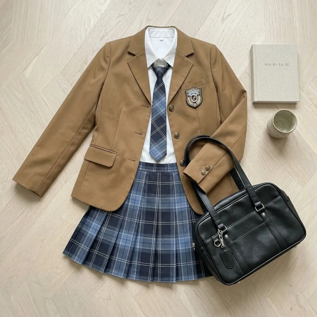 Japanese School Uniform Blazer and Plaid Skirt for Girls — where minimalism meets durability