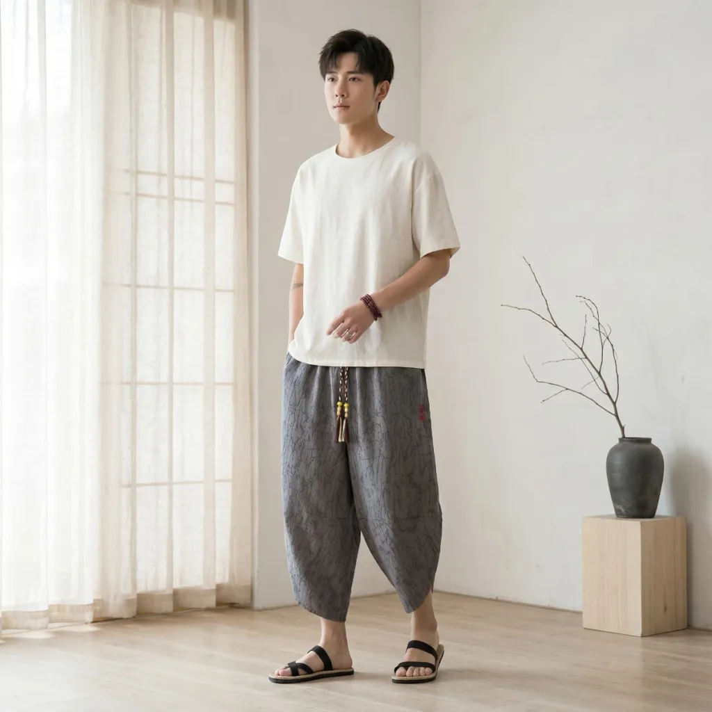 Men's Japanese Yukata-Style Linen Pants