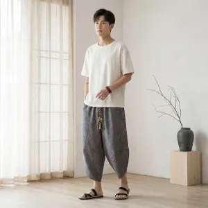 Men's Japanese Yukata-Style Linen Pants — view 1