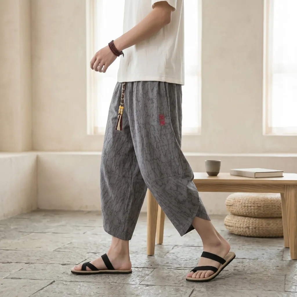 Men's Japanese Yukata-Style Linen Pants — flexible, beautiful styling