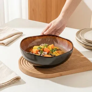 Large Japanese Glazed Ceramic Bowl in Natural Tones — view 2