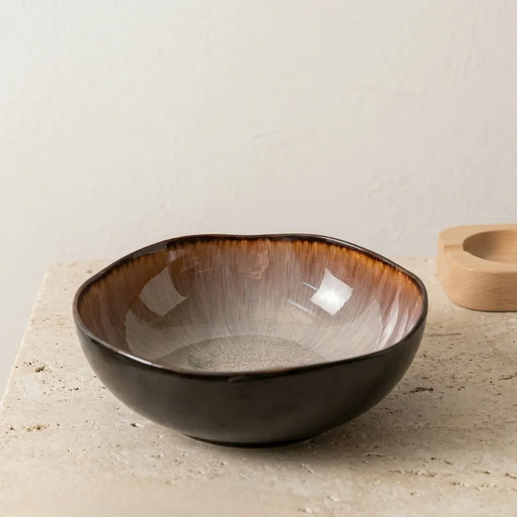 Large Japanese Glazed Ceramic Bowl in Natural Tones — where minimalism meets durability