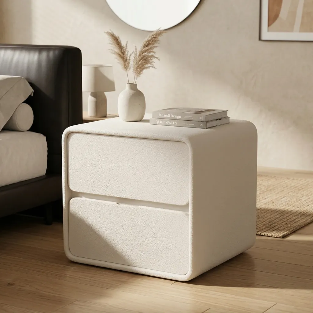 Luxury Japandi Nightstand in Solid Wood, Bauhaus Design