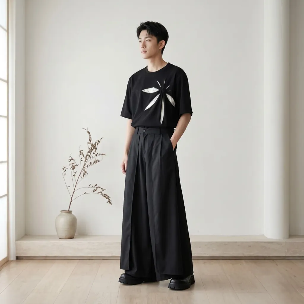 Men's Black Hakama Streetwear Japanese Pants