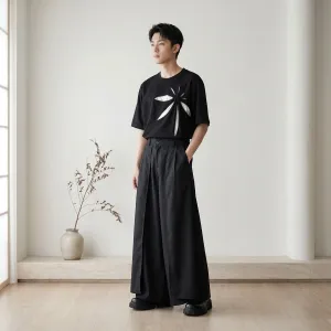 Men's Black Hakama Streetwear Japanese Pants — view 1