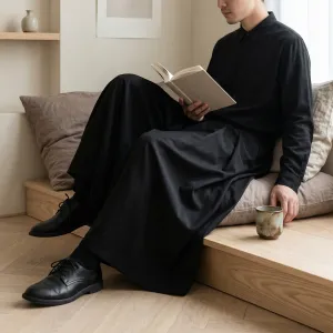 Men's Black Hakama-Style Japanese Pants — view 2