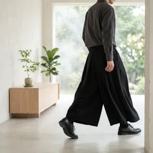 Men's Black Hakama-Style Japanese Pants — view 3
