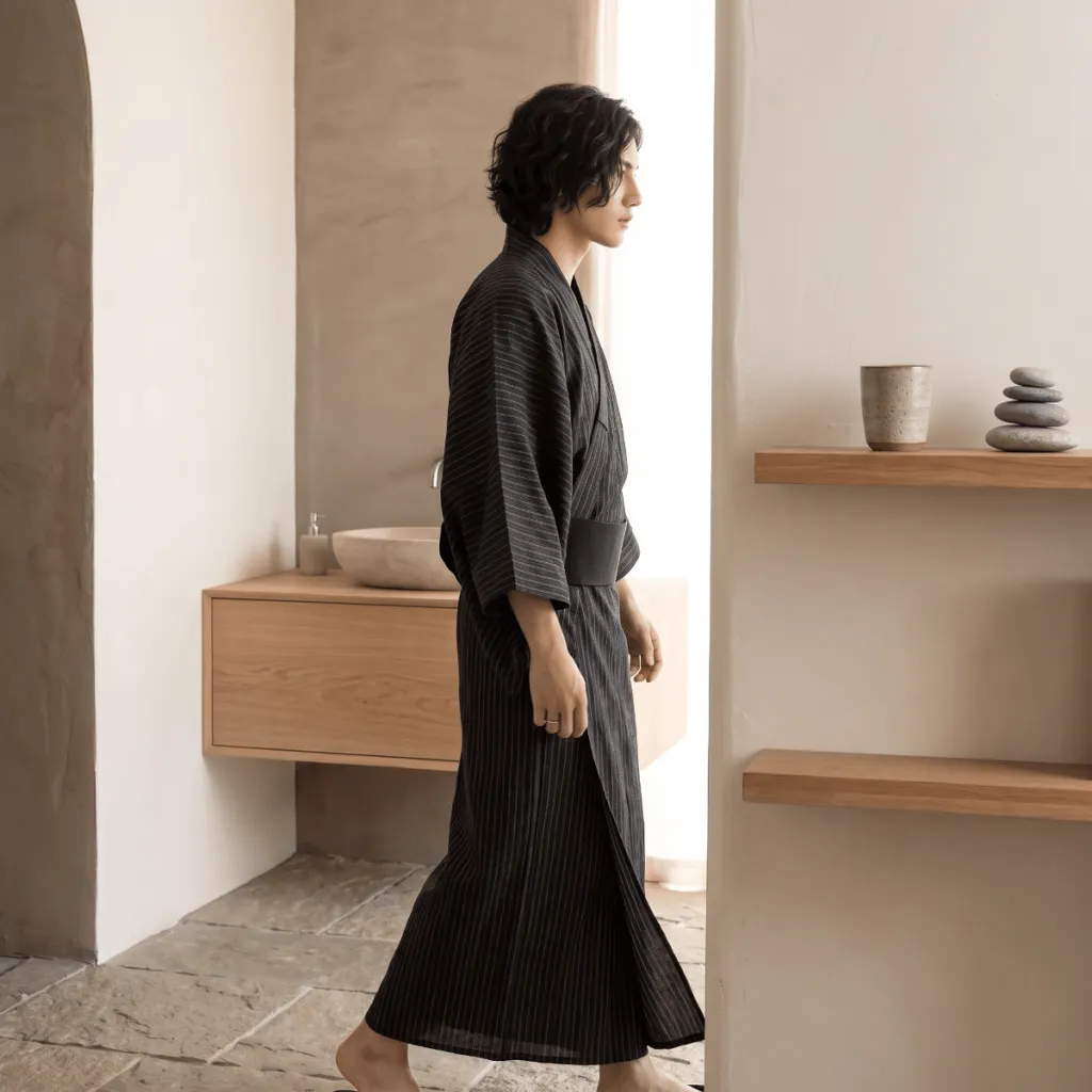Men's Black Samurai-Style Yukata — a piece designed for serenity