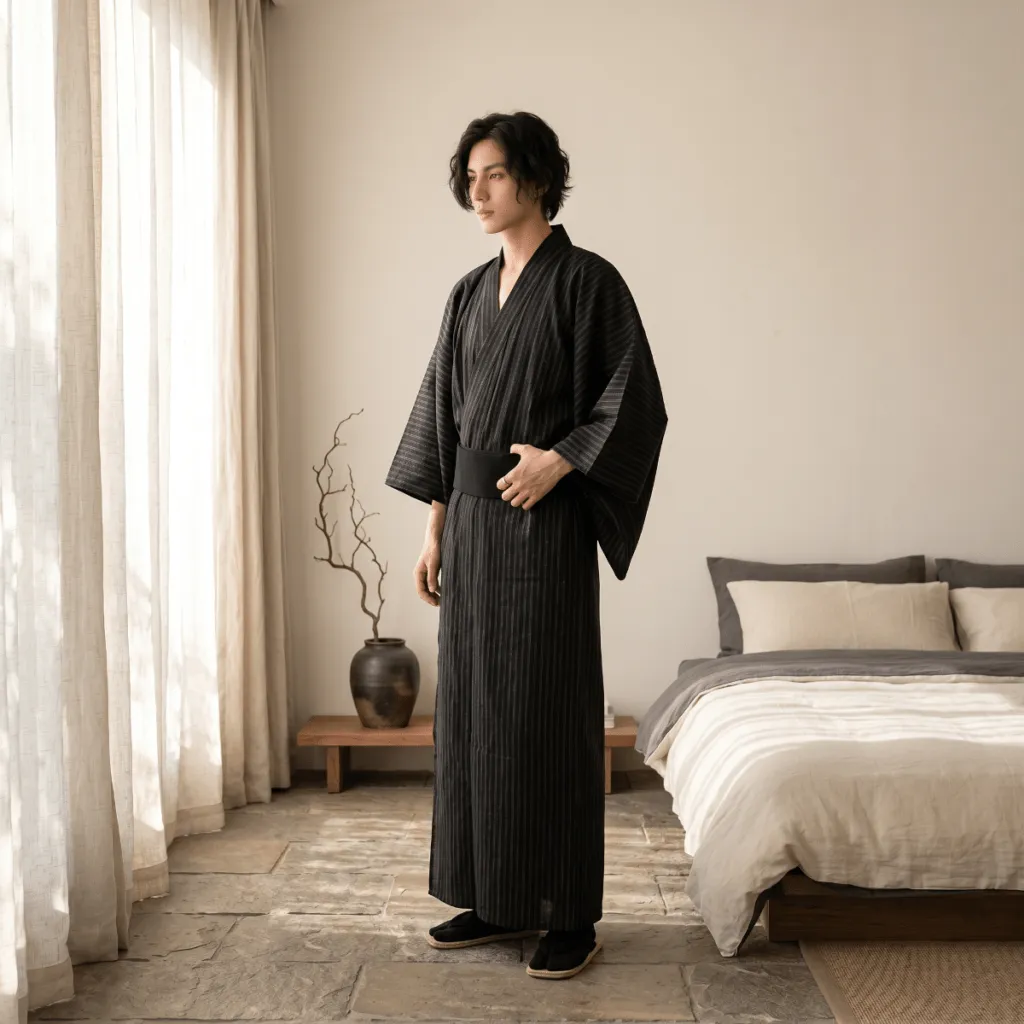 Men's Black Samurai-Style Yukata — where minimalism meets durability