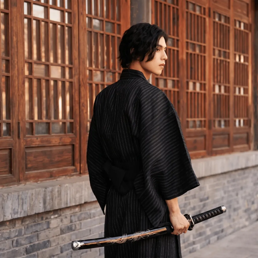 Men's Black Samurai-Style Yukata — flexible, beautiful styling