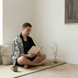 Men's Black and White Haori Jacket with Mandala Print — view 4