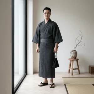 Men's Black Yukata with Matching Obi — view 1