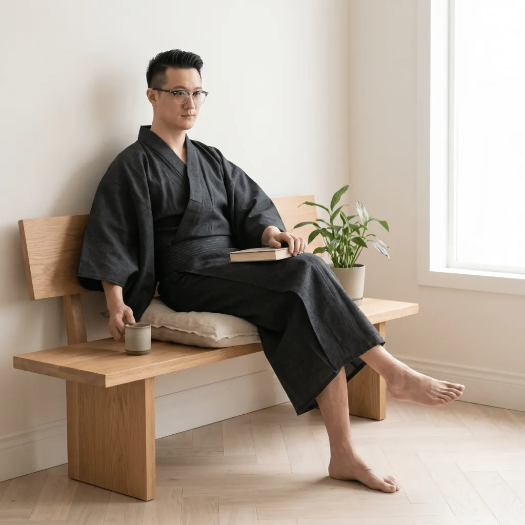 Men's Black Yukata with Matching Obi — a piece designed for serenity