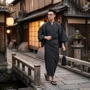 Men's Black Yukata with Matching Obi — view 3