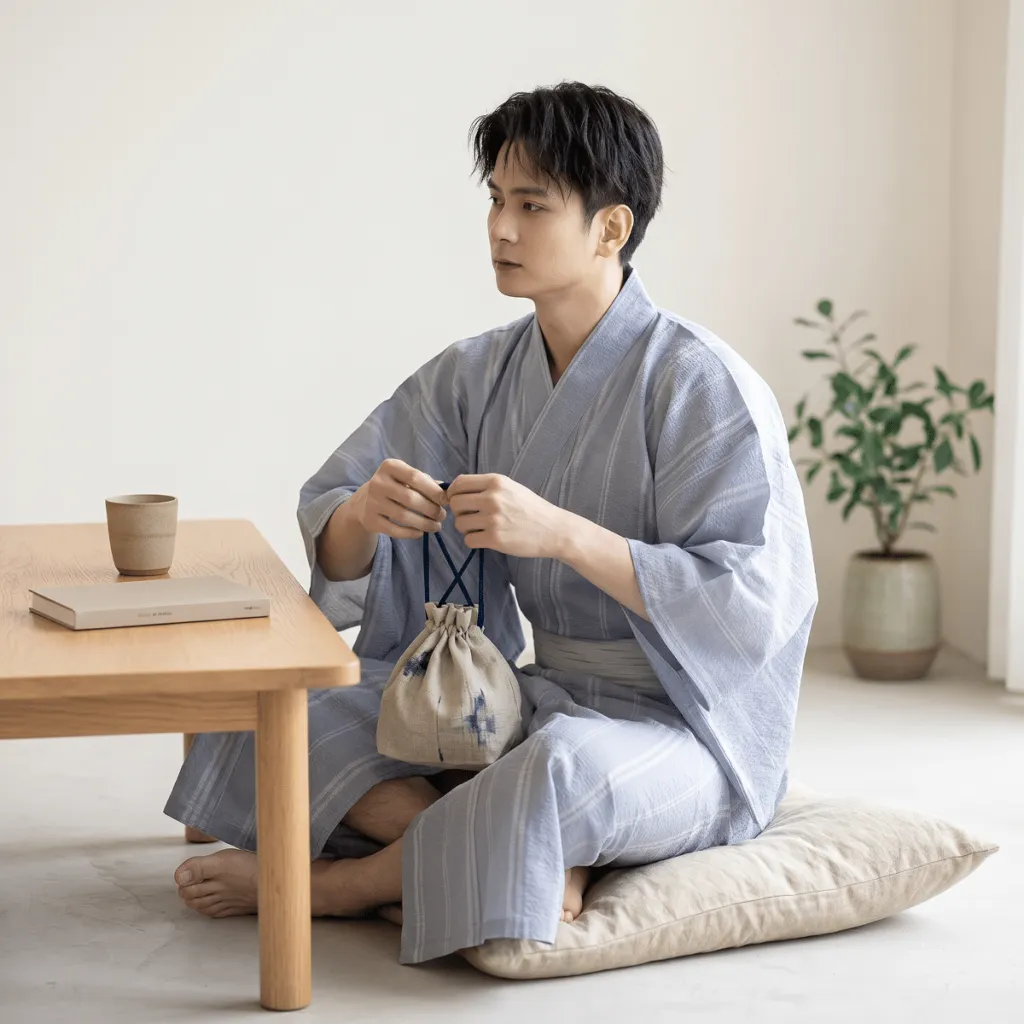 Men's Blue Yukata with Gray Stripes — where minimalism meets durability