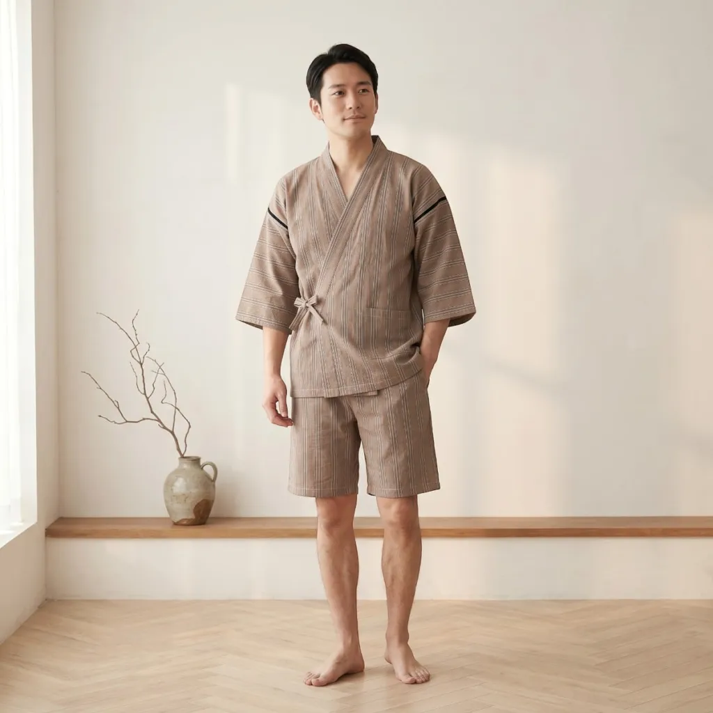 Men's Brown Thin-Striped Jinbei