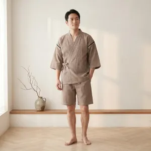 Men's Brown Thin-Striped Jinbei — view 1