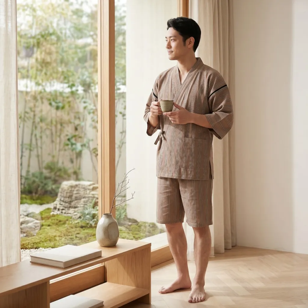 Men's Brown Thin-Striped Jinbei — a piece designed for serenity