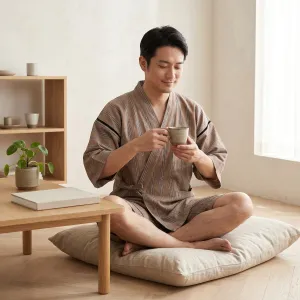 Men's Brown Thin-Striped Jinbei — view 3