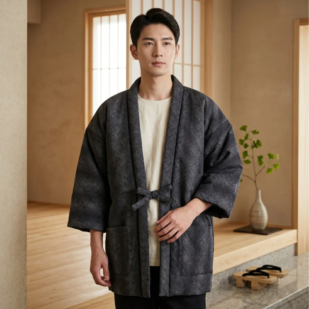 Men's Charcoal Cotton Hanten Jacket