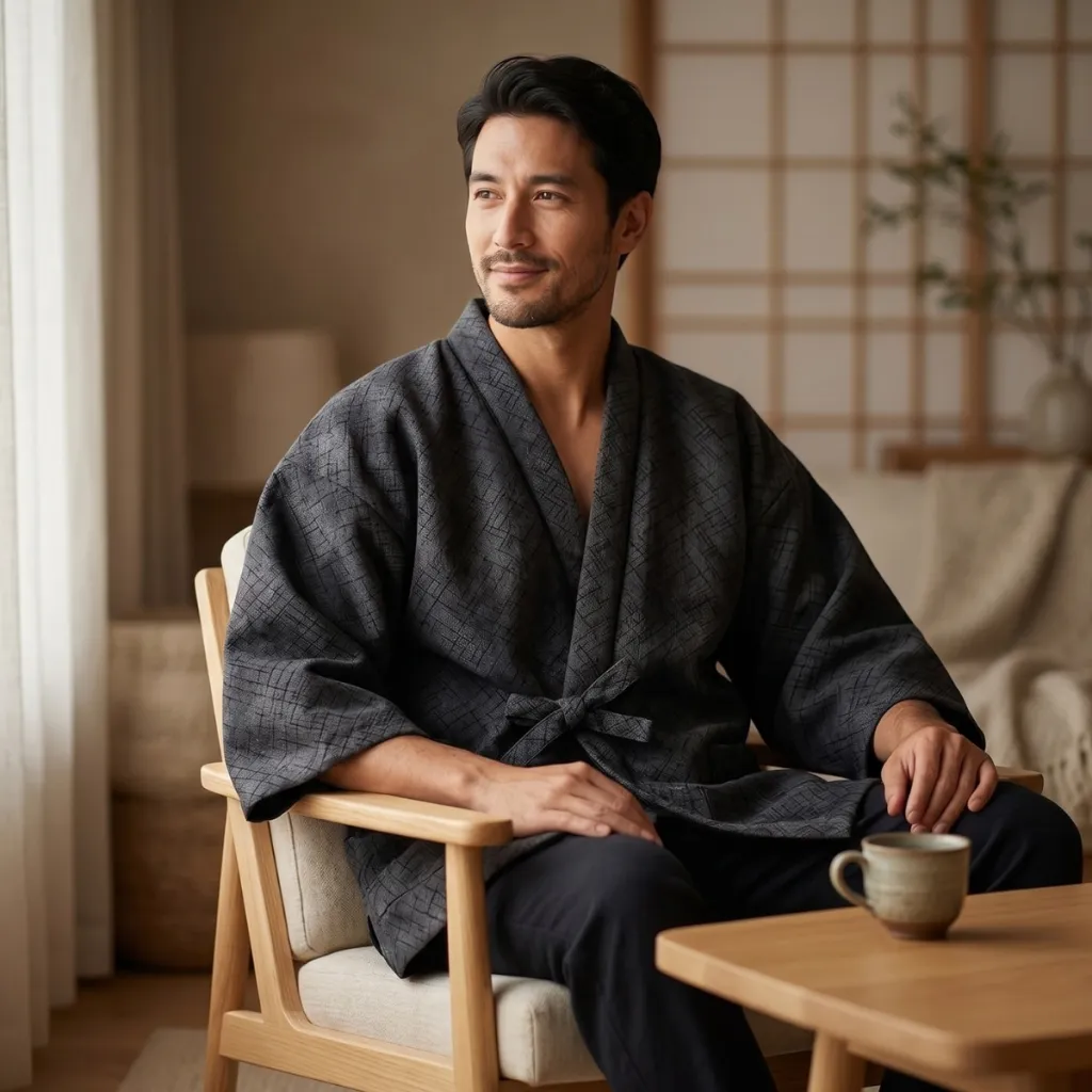 Men's Charcoal Cotton Hanten Jacket — a piece designed for serenity