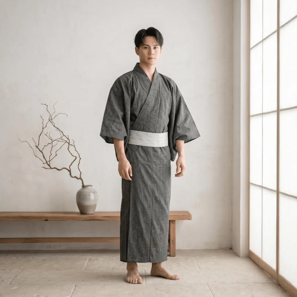 Men's Charcoal Gray Japanese Yukata