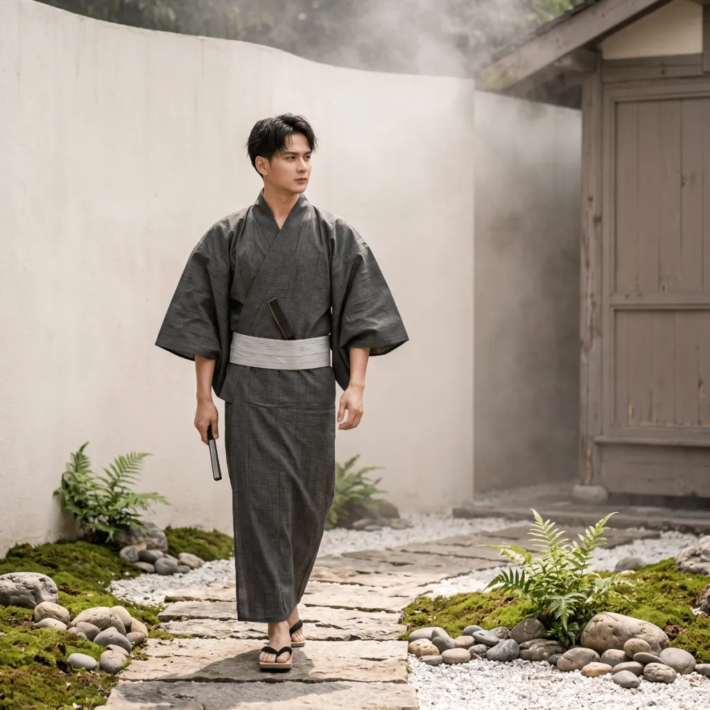 Men's Charcoal Gray Japanese Yukata — where minimalism meets durability