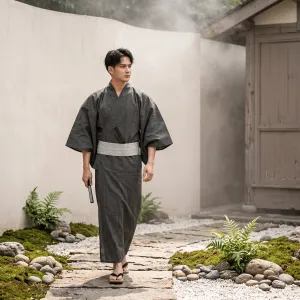 Men's Charcoal Gray Japanese Yukata — view 3