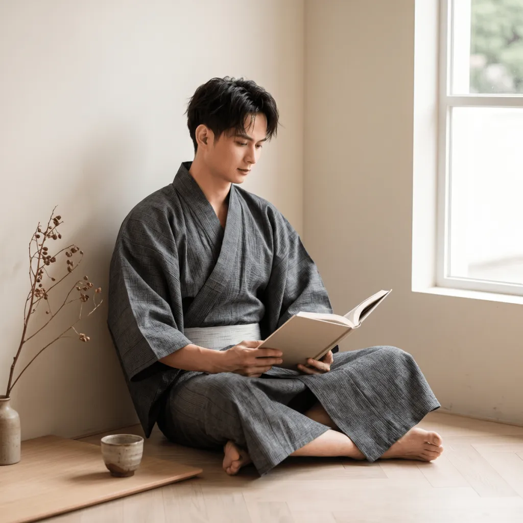 Men's Charcoal Gray Japanese Yukata — flexible, beautiful styling