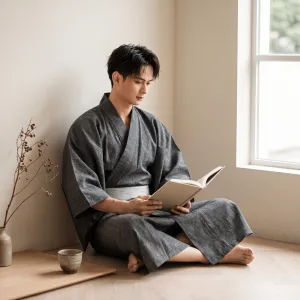 Men's Charcoal Gray Japanese Yukata — view 4