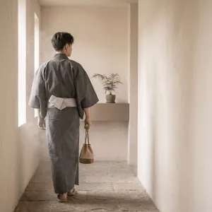 Men's Charcoal Gray Japanese Yukata — view 5