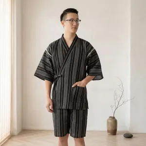 Men's Cotton Jinbei Set with Black Stripes — view 1