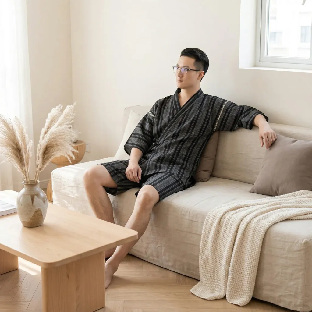 Men's Cotton Jinbei Set with Black Stripes — a piece designed for serenity