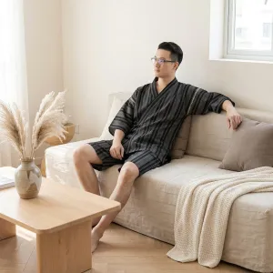 Men's Cotton Jinbei Set with Black Stripes — view 2