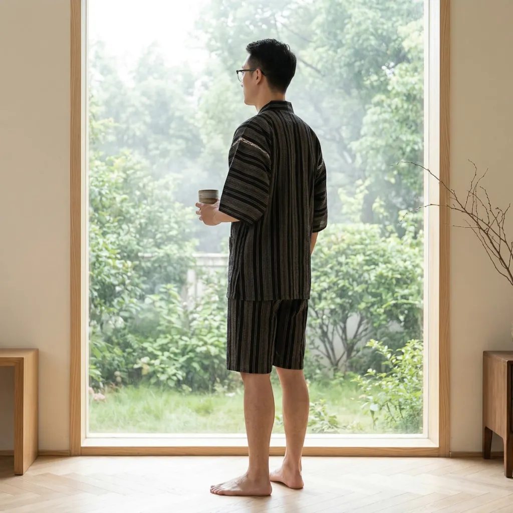 Men's Cotton Jinbei Set with Black Stripes — where minimalism meets durability