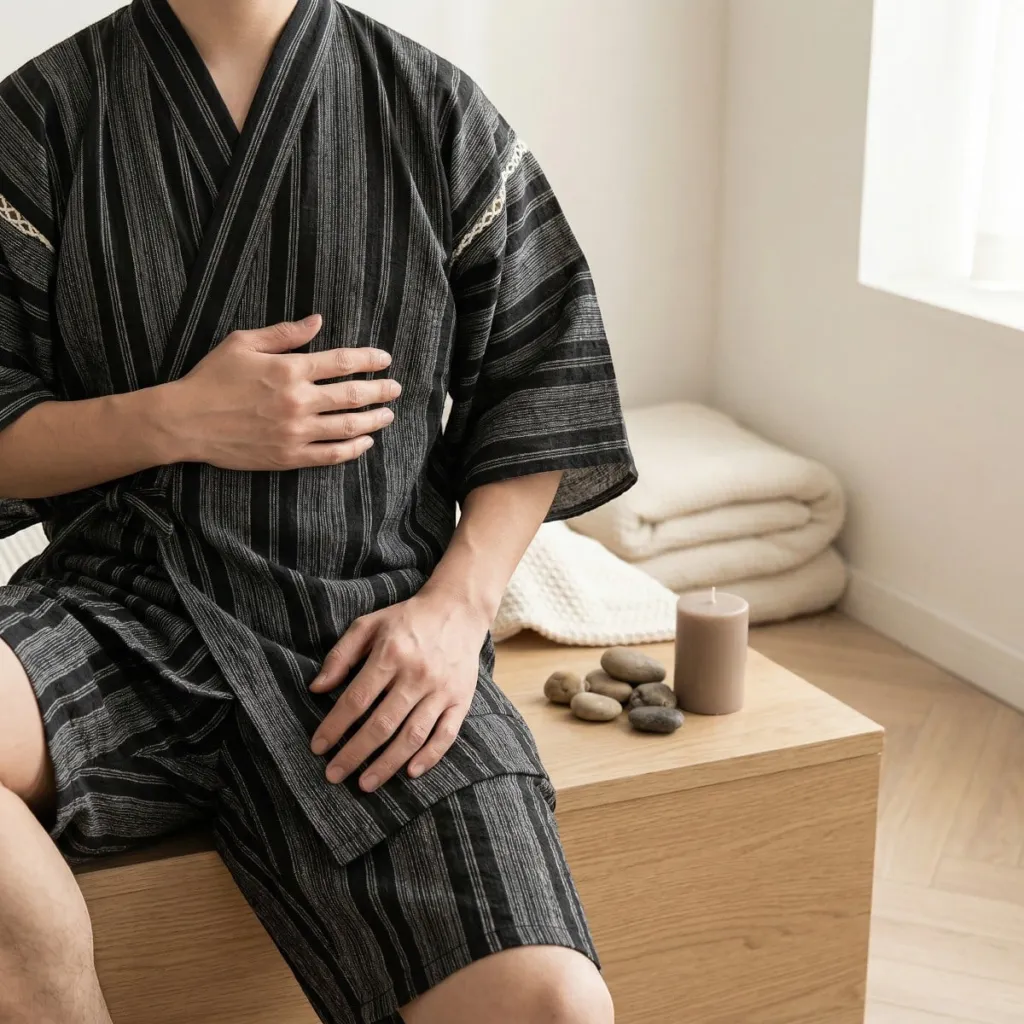 Men's Cotton Jinbei Set with Black Stripes — flexible, beautiful styling