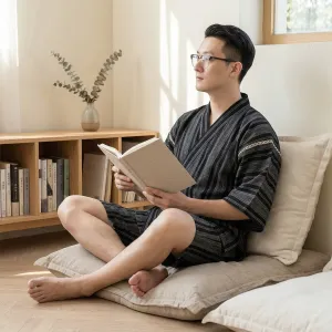 Men's Cotton Jinbei Set with Black Stripes — view 5