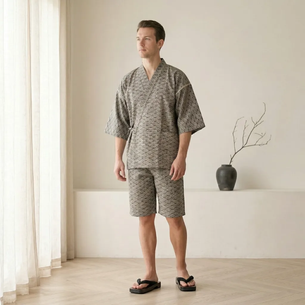 Men's Cotton Jinbei with Seigaiha Pattern