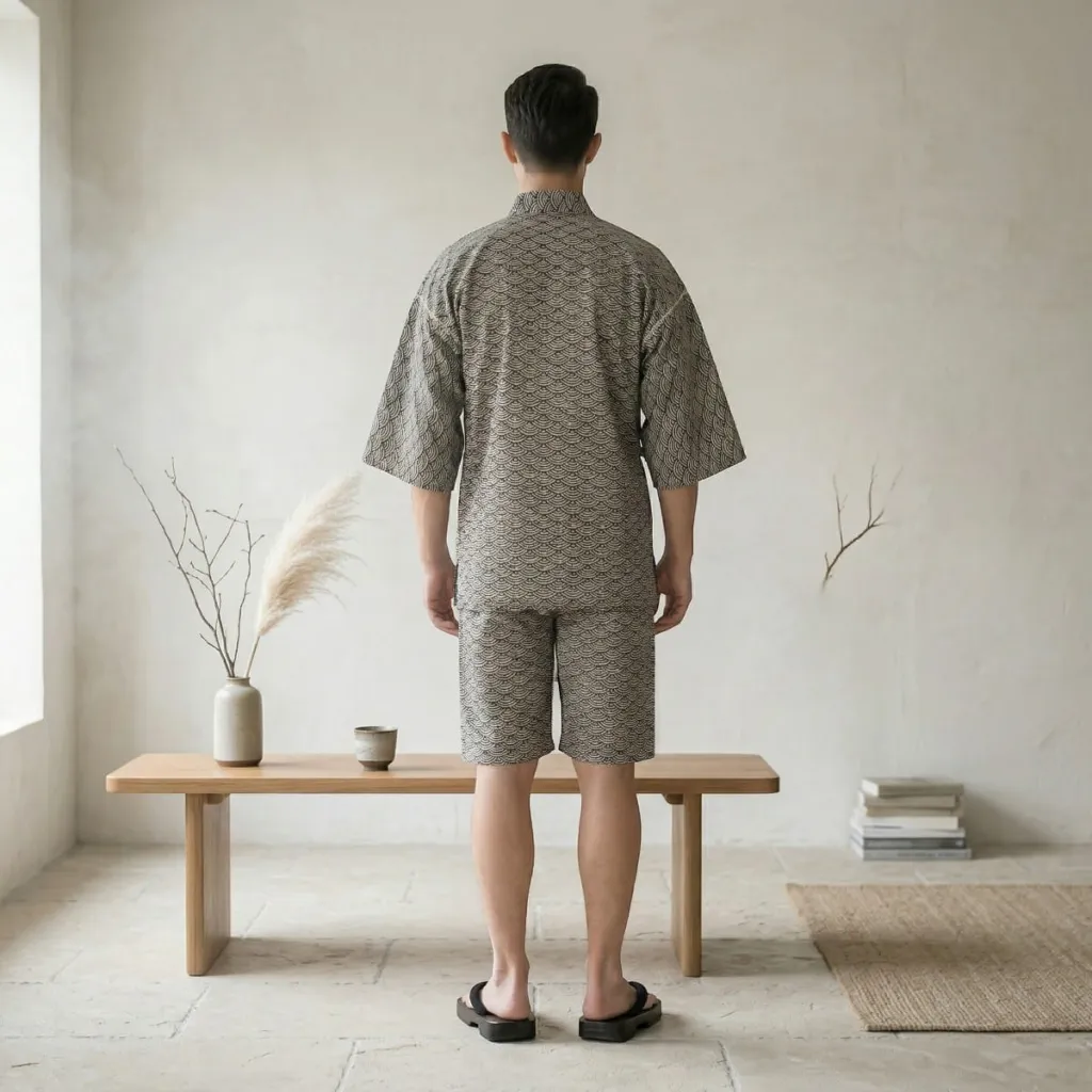 Men's Cotton Jinbei with Seigaiha Pattern — where minimalism meets durability