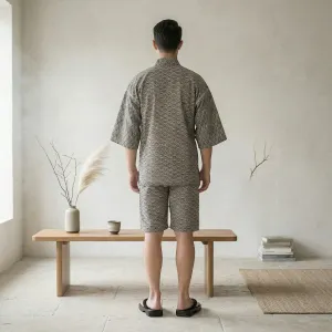 Men's Cotton Jinbei with Seigaiha Pattern — view 3