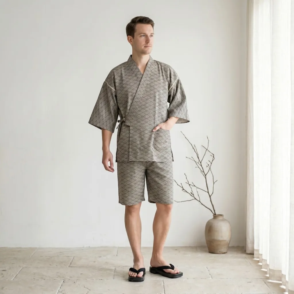 Men's Cotton Jinbei with Seigaiha Pattern — flexible, beautiful styling